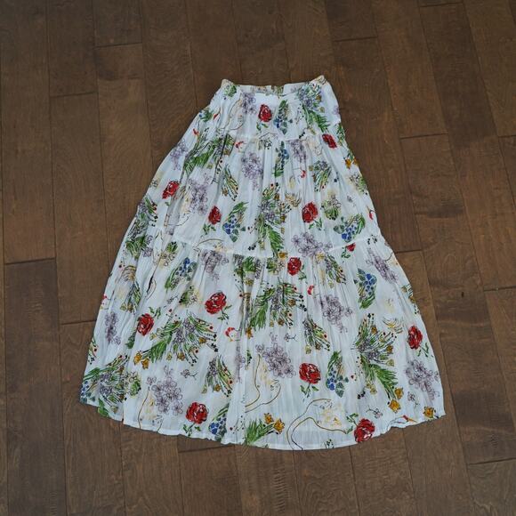 Uniqlo Ines Twist Pleated Long Skirt White XS Spring floral pattern - Picture 2 of 6